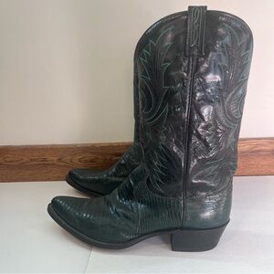 Dan Post Vintage Green & Black Teju Lizard Skin Cowboy Boots Size 12D Western
